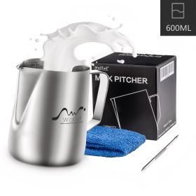 Stainless Steel Milk Frothing Jug, 600ml Milk Coffee Cappuccino Latte Art Sparkling Jug Barista Milk Jug Cups With Size Art Deco Pen And Microfibre Cl