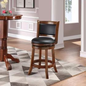 Counter Height Barstool in Cherry Wood Finish with Black Padded Swivel Seat