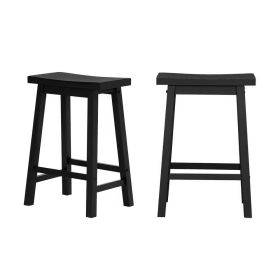 Set of 2 Farmhouse Counter Height Saddle Barstool in Charcoal Black Wood Finish