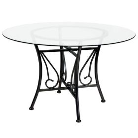 48-inch Round Glass Dining Table with Black Metal Frame