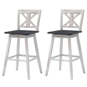 Set of 2 White Wood 29-in Modern Kitchen Dining Farmhouse Swivel Seat Barstools