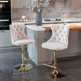 Furniture,Golden Swivel Velvet Barstools Adjusatble Seat Height from 25-33 Inch