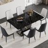 Table and chair set.63"W x 37"D x 30"H Black Marble MDF DiningTable Set with 6 White and Dark Gray spliced PU Chairs with black metal legs.Bring a com