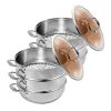 SOGA 2X 3 Tier 32cm Heavy Duty Stainless Steel Food Steamer Vegetable Pot Stackable Pan Insert with Glass Lid