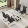 Table and chair set.63"x35.4 Rectangular Transprant Tempered glass Dining Tabletop with White MDF OC shaped bracket.Paried with 4 Black high-quality P