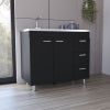 Ferretti Utility Sink with Three Drawers and Double Door Cabinet Black