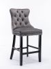 Contemporary Velvet Upholstered Barstools with Button Tufted Decoration and Wooden Legs, and Chrome Nailhead Trim, Leisure Style Bar Chairs,Bar stools