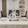 Table and chair set.63"x35.4 Rectangular Transprant Tempered glass Dining Tabletop with White MDF OC shaped bracket.Paried with 4 Black high-quality P