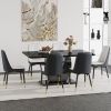 Table and chair set.63"W x 37"D x 30"H Black Marble MDF DiningTable Set with 6 White and Dark Gray spliced PU Chairs with black metal legs.Bring a com