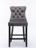 Contemporary Velvet Upholstered Barstools with Button Tufted Decoration and Wooden Legs, and Chrome Nailhead Trim, Leisure Style Bar Chairs,Bar stools