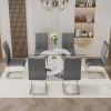 Table and chair set.63"x35.4 Rectangular Transprant Tempered glass Dining Tabletop with White MDF OC shaped bracket.Paried with 6 Dark Gray high-quali