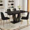 Table and chair set.63"W x 37"D x 30"H Black Marble MDF DiningTable Set with 4 Black PU Chairs with gold metal legs.Bring a comfortable home experienc