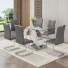 Table and chair set.63"x35.4 Rectangular Transprant Tempered glass Dining Tabletop with White MDF OC shaped bracket.Paried with 6 Dark Gray high-quali