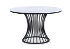 5pc Dining Set Contemporary Modern Style White Faux Marble Round Table Cage Like Base Light Gray Fabric Upholstery Dining Wooden Furniture Black Finis